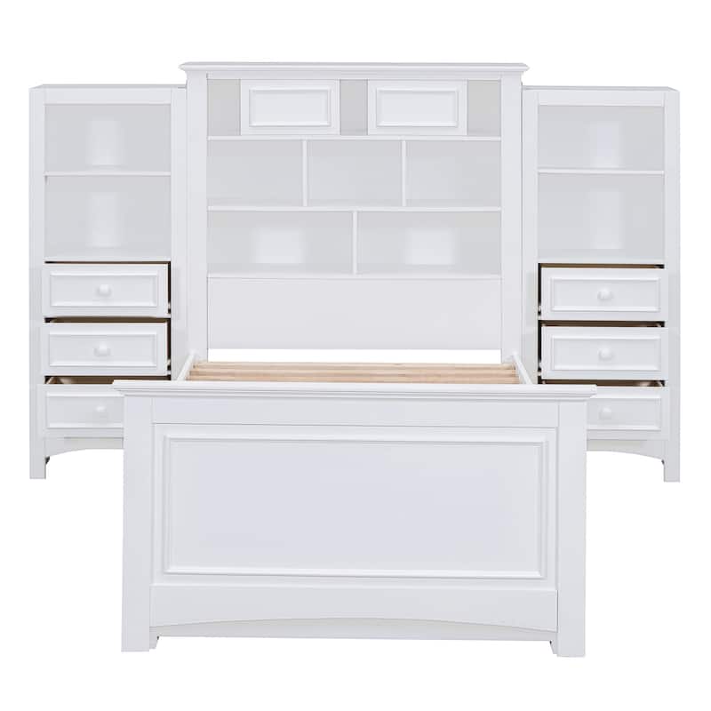 Twin Size Wood Bed with Cabinet and Drawers