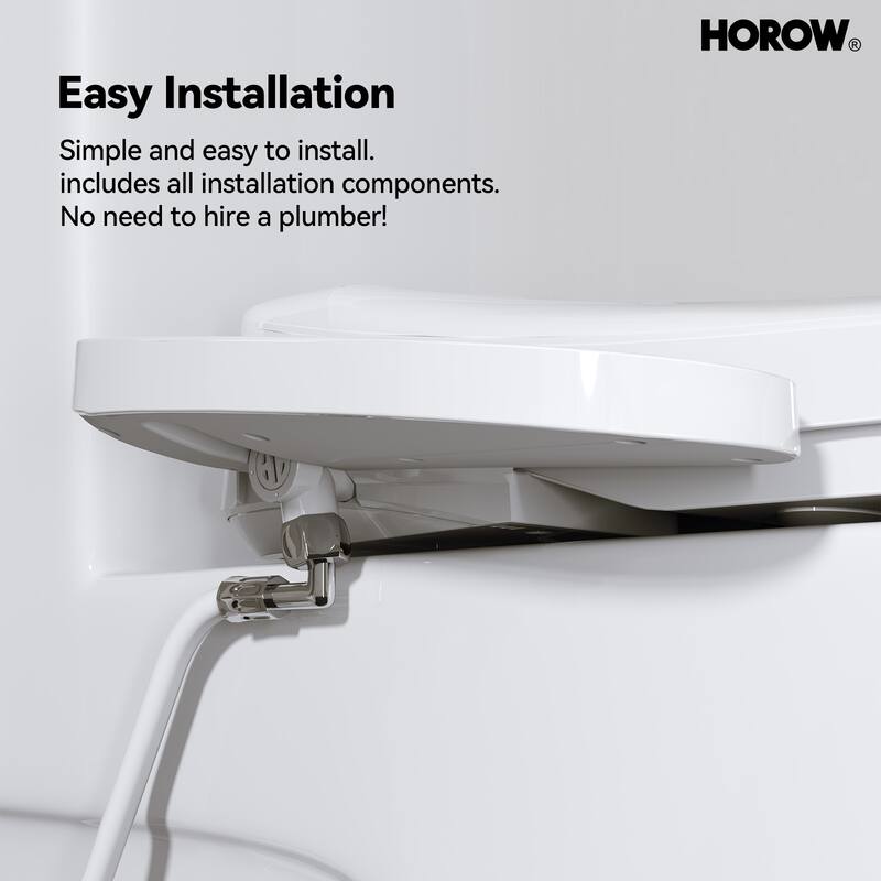 HOROW Electric Heated Bidet Seat for Elongated Toilet with Contemporary Lid in. White