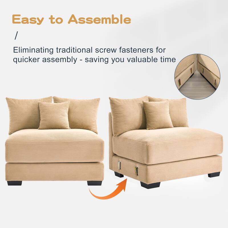 GDFStudio - Corduroy L-Shaped 4-Seater 167.6" Cloud Modular Sectional Couch with Ottoman