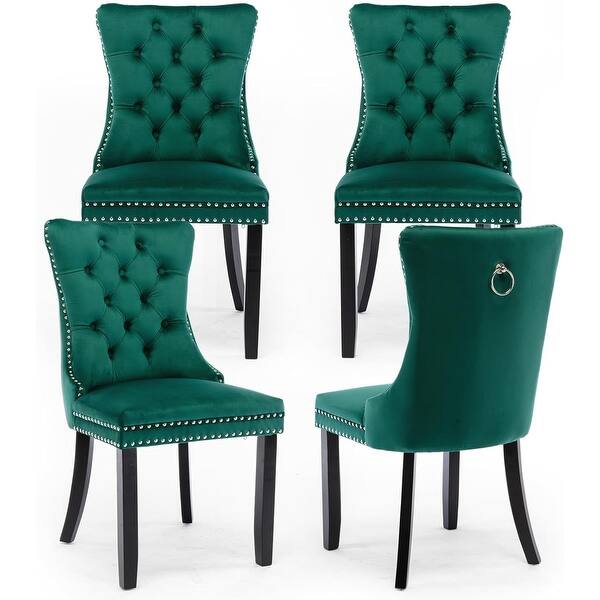 Set of 4 Upholstered Tufted Velvet Dining Chairs with Wood Legs and ...
