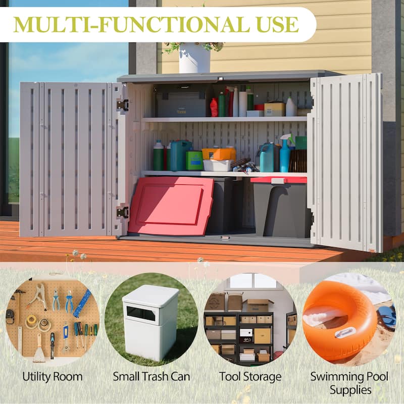 GDFStudio - Hayes Large Horizontal Lockable Outdoor Storage Shed with Removable Shelf