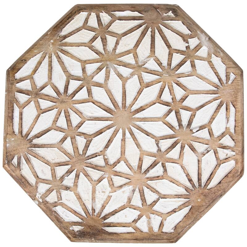 18" Walnut Brown and Brushed White Octagonal Side Table