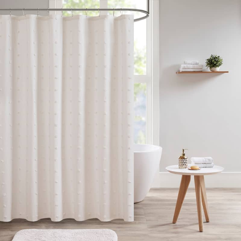 Intelligent Design Maize Cotton Jacquard Pom Pom Shower Curtain - Ivory