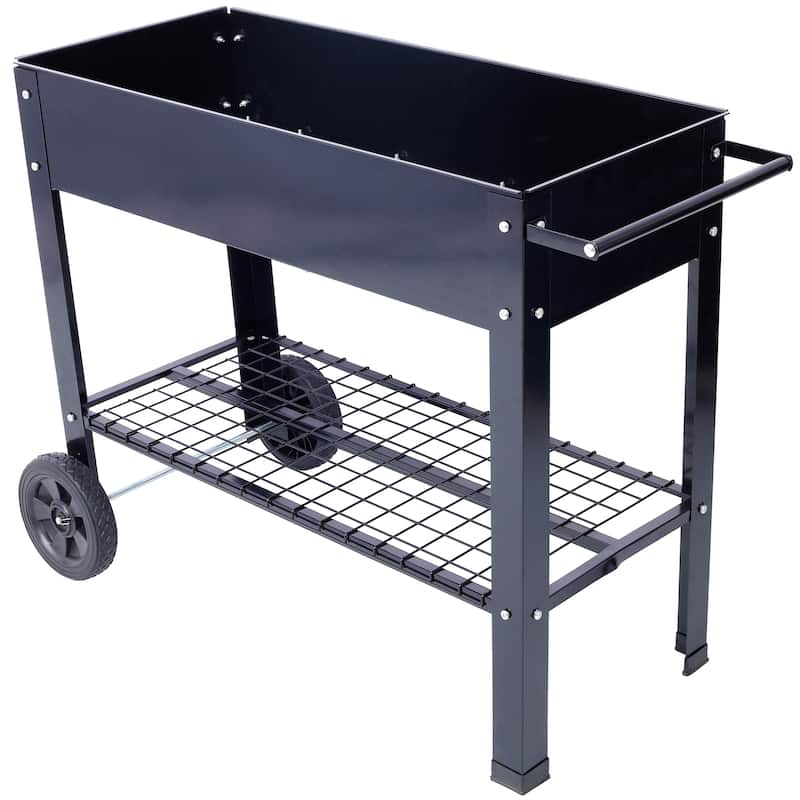 Countryside Style Garden Bed with Wheels Patio, Lower Shelf 1 Built in Storage Shelf, for Backyard Flower Herb Outdoor