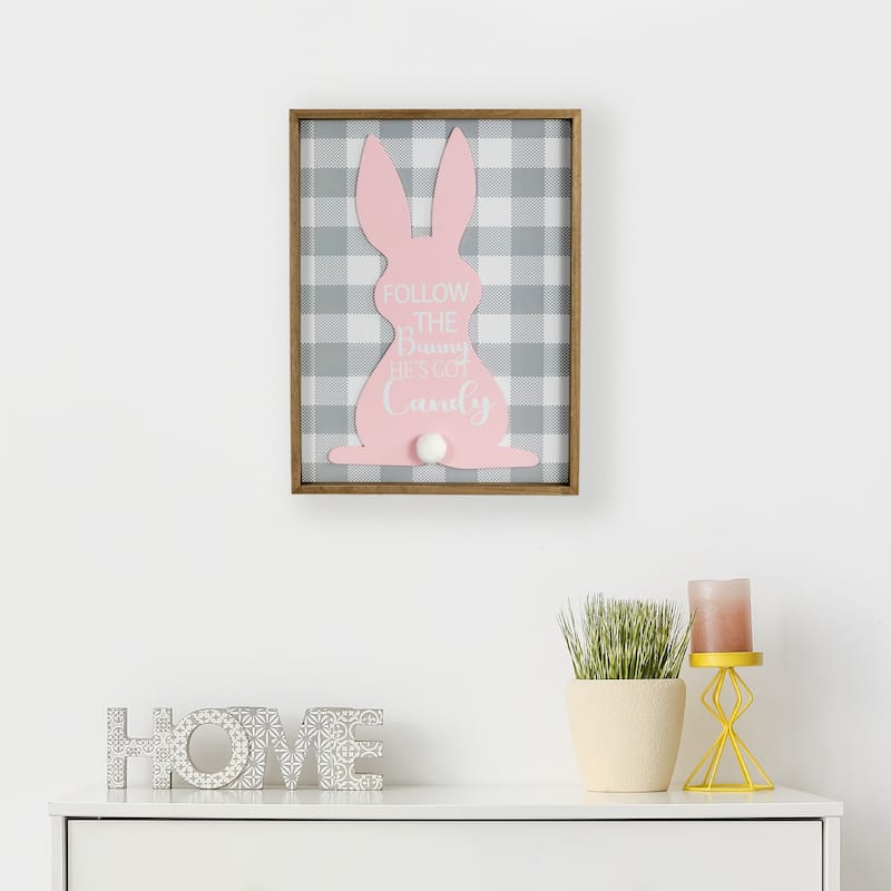 15.75" Framed "Follow the Bunny He's Got Candy" Easter Wall Sign