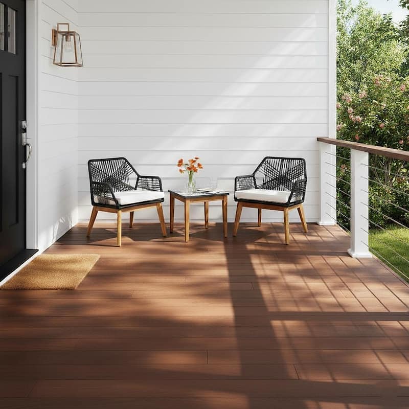 M4H Lucena Solid Wood Outdoor Rope Chair Set with Ceramics Table