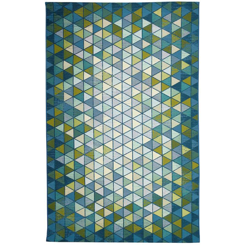 Liora Manne Marina Triangle Border Indoor/Outdoor Rug - 1'11" x 7'6" - Grotto