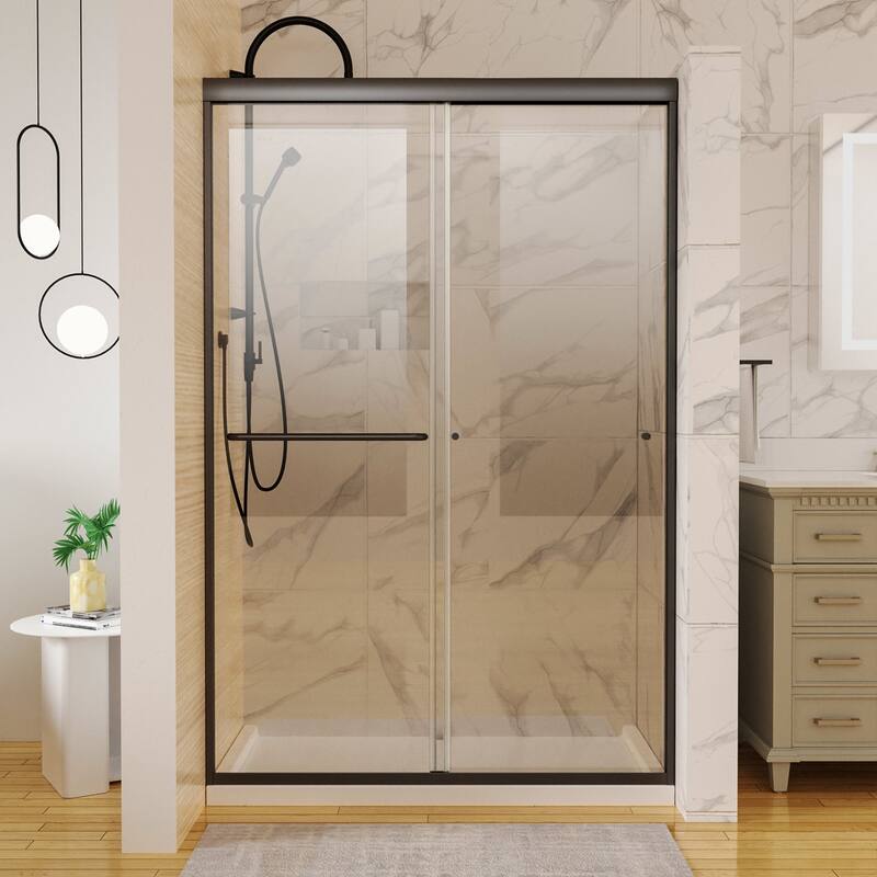 Double Sliding Framed Shower Door with Tempered Glass - 48 in. W x 72 in. H - Black