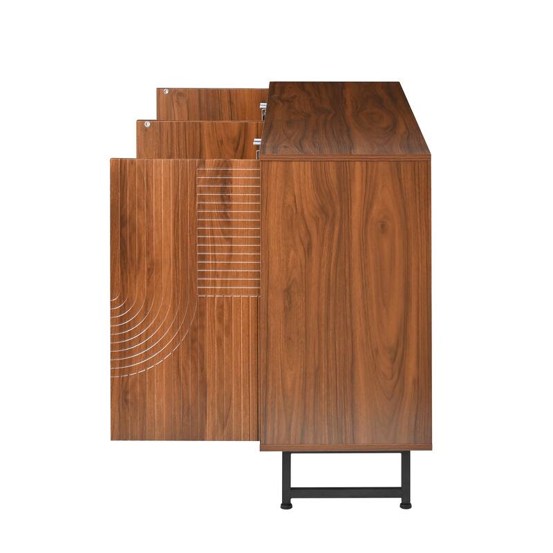 59.06" Modern Art Solid Wood Storage Cabinet with Iron Legs