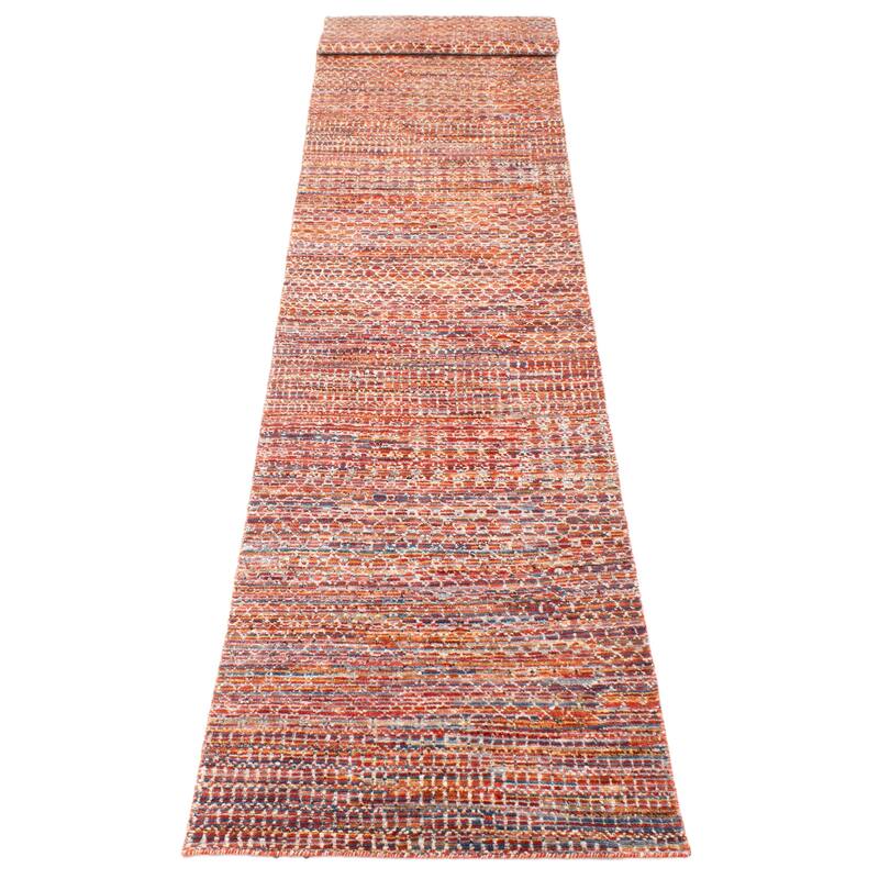 ECARPETGALLERY Hand-knotted Silk Shadow Red Silk, Wool Rug - 2' 11" x 19' 3"