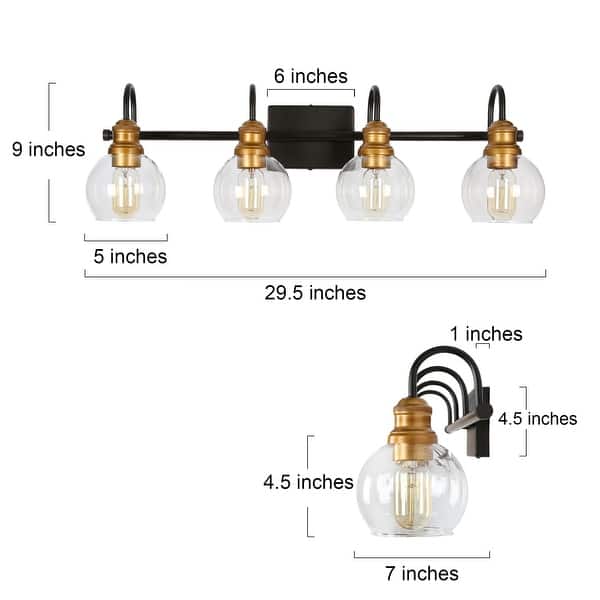 dimension image slide 1 of 6, Olia Modern Black Gold 3/4/5-Light Bathroom Vanity Light Globe Glass Wall Sconce