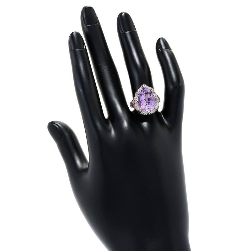 Sterling Silver Pear Cut Pink Amethyst & White Zircon Ring