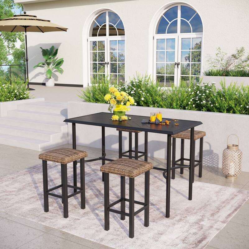 5-Piece Dining Bar Set, 4 Metal Swivel Bar Chairs and 1 Rectangular Metal Bar Height Table - Brown/Black