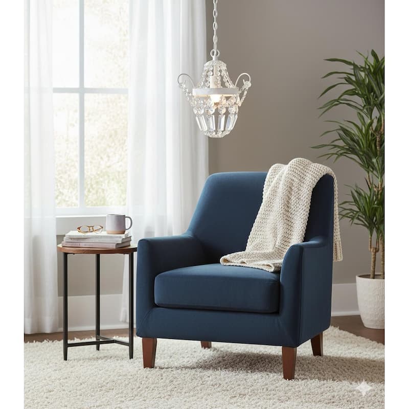 1-Light White Chandelier With Clear Crystal Accents