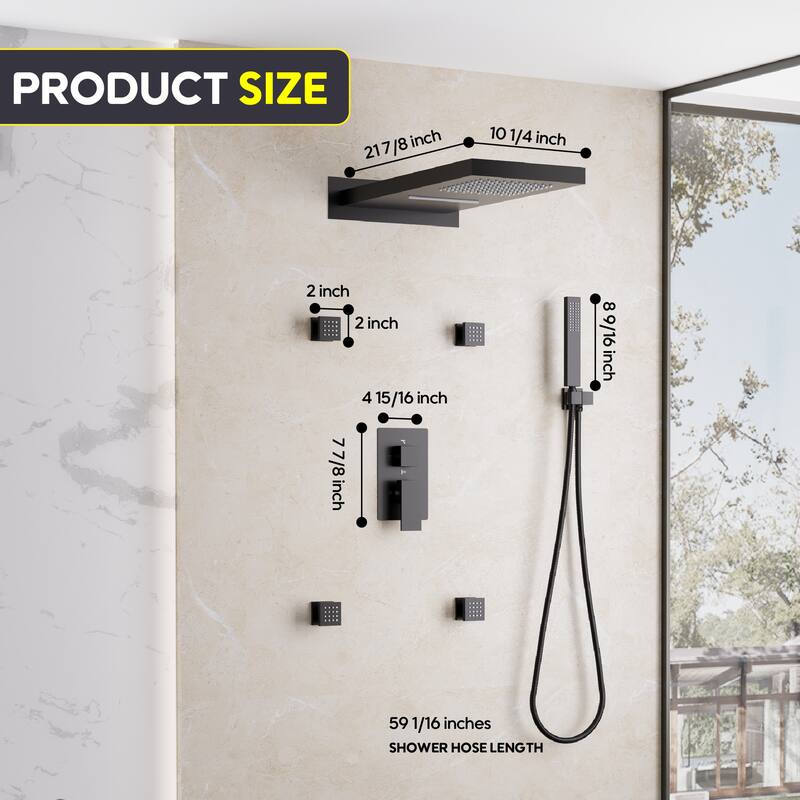 3-Function Shower System With 22" Rectangle Shower Head,Body Jets And Hand Shower(Valve Included)