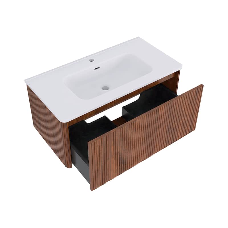 Floating Bathroom Vanity with Glossy White Integrated Ceramic Sink