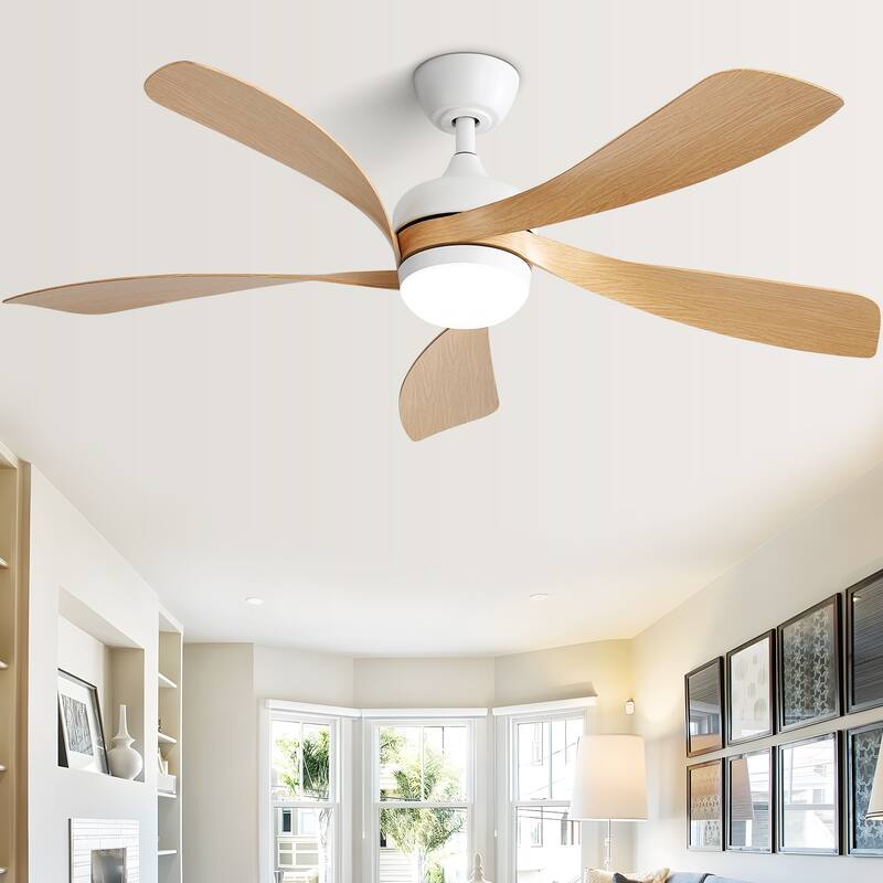 52 Inch Modern Ceiling Fan With 3 Color Dimmable Led Light 5 ABS Blades Remote Control Reversible DC Motor
