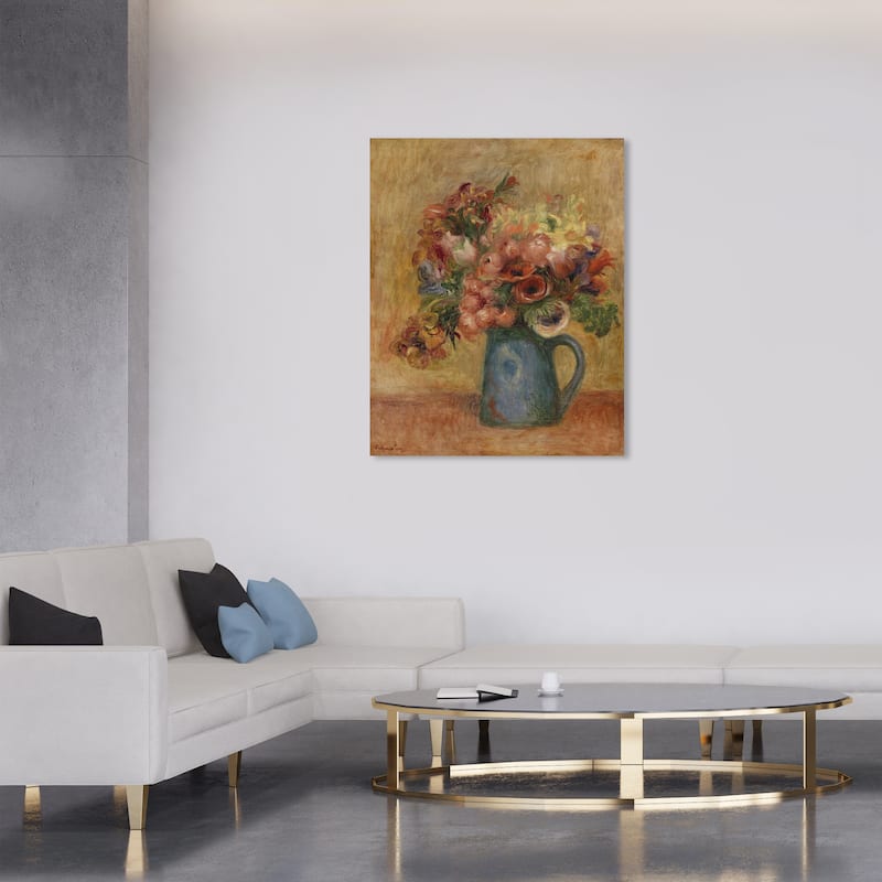 Wynwood Studio Canvas Floral and Botanical Renoir - Vase de fleurs Brown and Ochre French Country Wall Art Canvas Print - 36 x 30