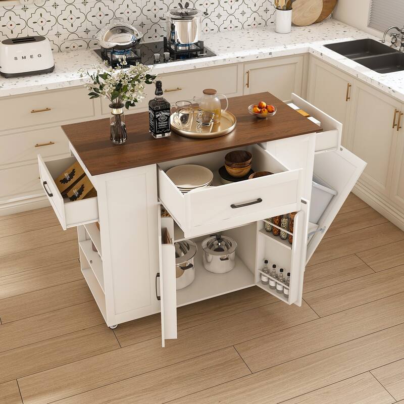 46 inch Kitchen Island on Wheels with Storage and Power Outlet