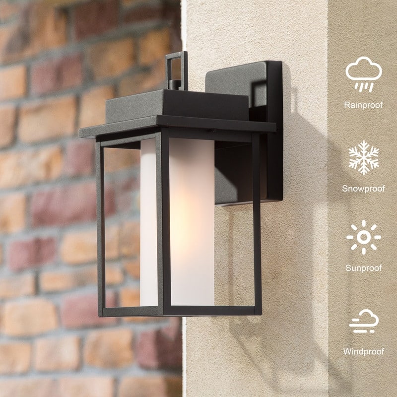 Aary Farmhouse Modern Black Indoor/Outdoor Wall Sconce Frosted Cylinder Glass LED Patio Wall Lantern