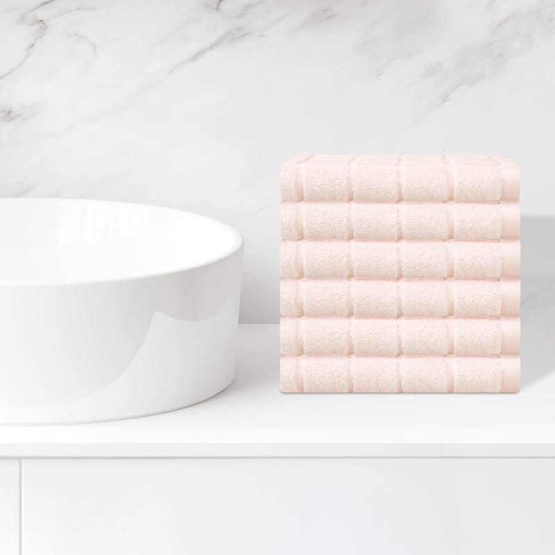 Cotton Face Cloths, Plaid Pattern Washcloths Set, Highly Absorbent and Fast Drying Towels for Bathroom 13" x 13" - Pink - 6 Pack