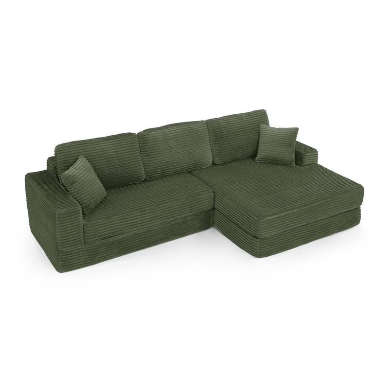 112.6" L-Shaped Modular Sectional Right sofa seat with Queen Sleeper Function, Corduroy Upholstery and No Assembly Required