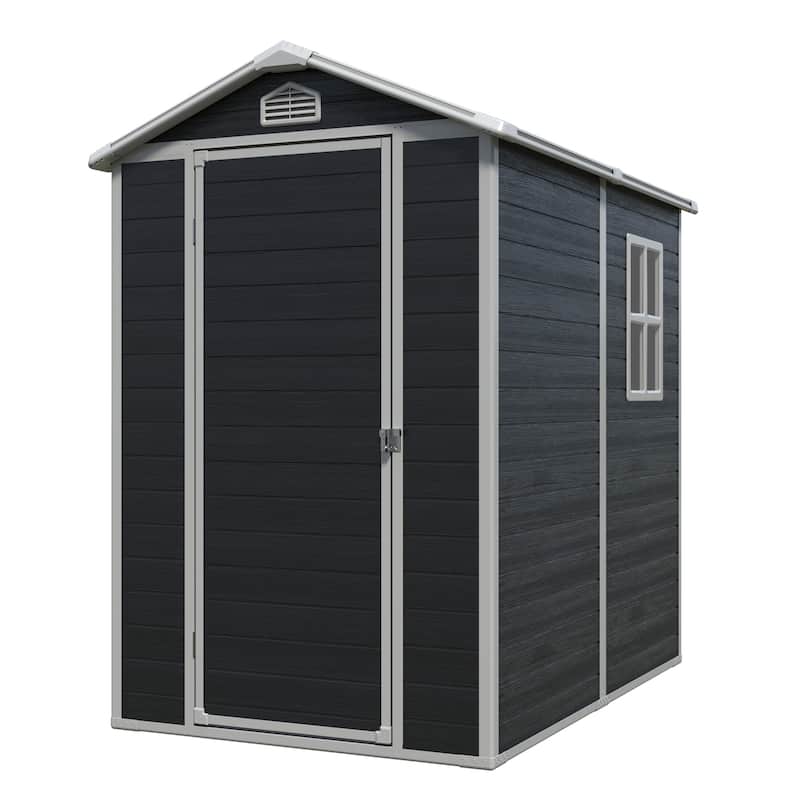 4 ft x 6 ft Outdoor Plastic Storage Shed with Floor,Black