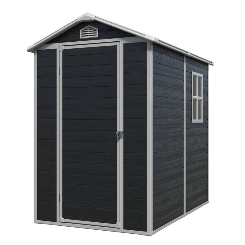 GDF Studio - Lyman Outdoor Resin Storage Shed with Floor, Window, and Lockable Single Door