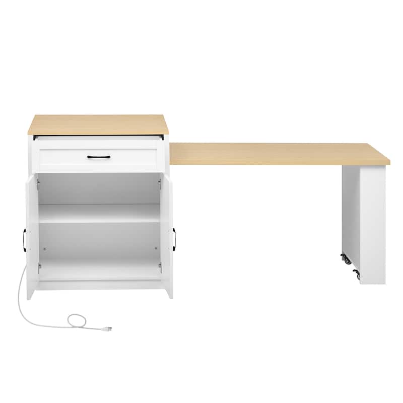 Kitchen Island with Extendable Dining Table ,Power Outlet, Kitchen island with Storage 2 Drawers 2 Side Open Shelves