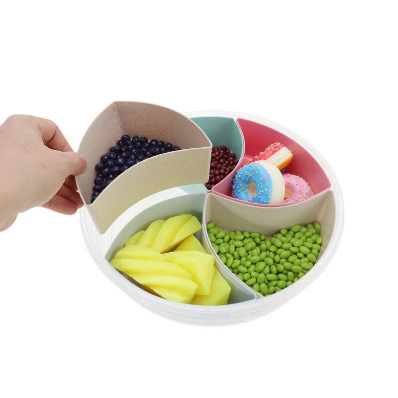 Round Fridge Food Storage Containers 5 Compartment White Transparent 1 Set - White Transparent