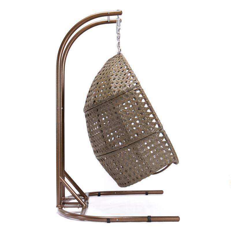 Charcoal Wicker Hanging Double-Seat Swing Chair with Stand with Cushion
