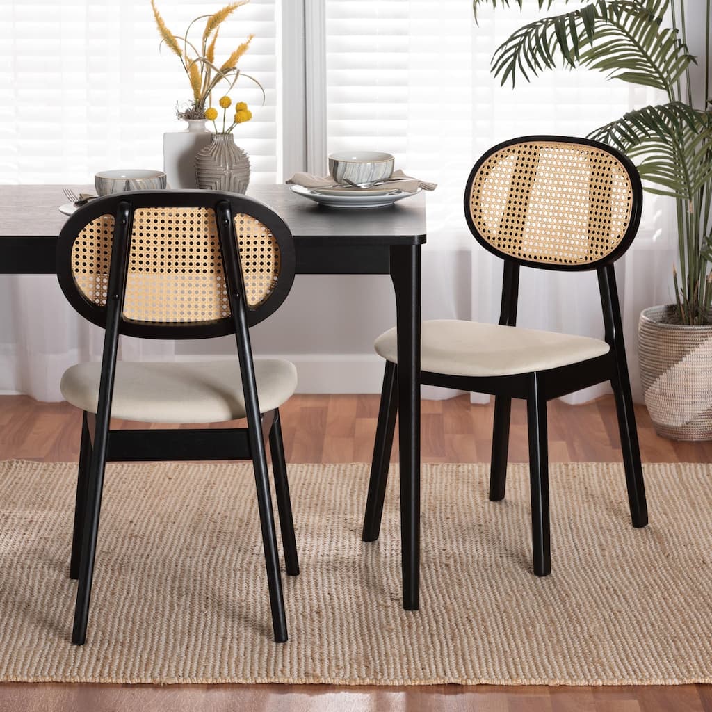 Darrion Mid-Century Modern Fabric and Finished Wood 2-Piece Dining Chair Set