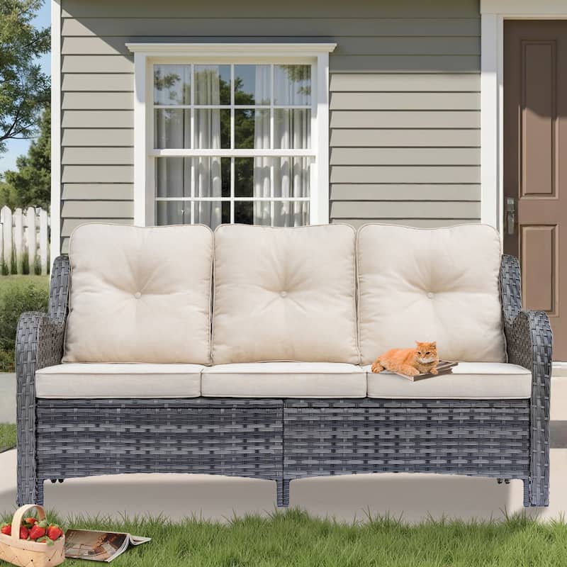 Gray Wicker Rattan Outdoor Patio Furniture Set Swivel Chair with Cushion