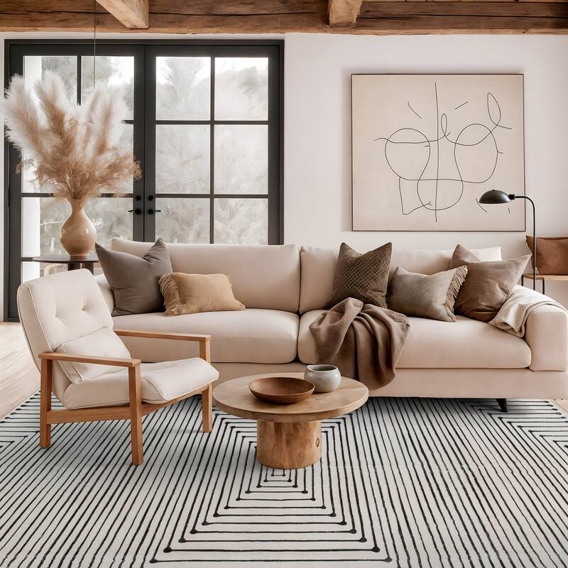 World Rug Gallery Bohemian Stripes Washable Non-Slip Area Rug - 5'x7' - Ivory