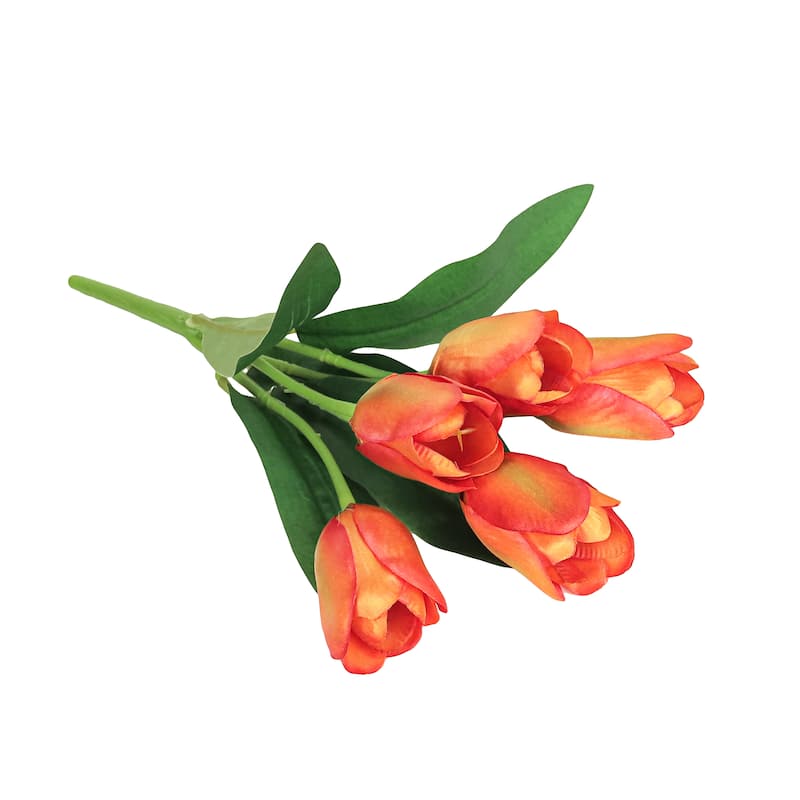 Set of 6 Orange Artificial Tulip Flower Stem Bush Bouquet 12in - 12" L x 5" W x 5" DP