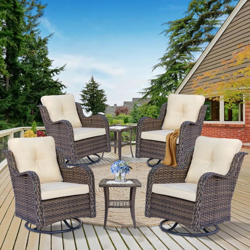 High Back Wicker Patio Furniture Outdoor Swivel Chair Set with Cushion