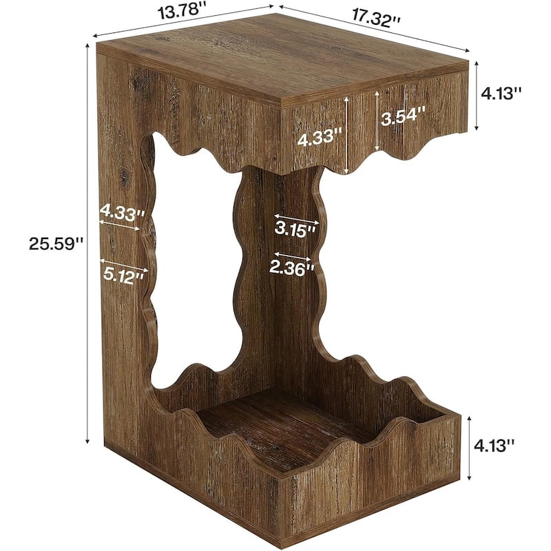 Farmhouse Narrow End Table, 2-Tier C-Shaped Side Table for Living Room - 17.3"W x 13.9"D x 25.6"H