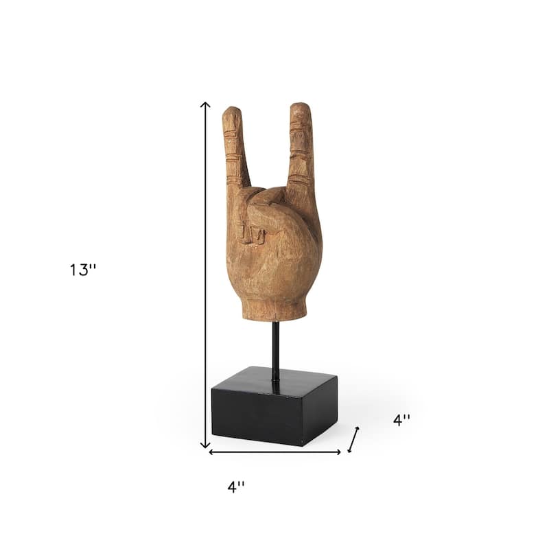 HomeRoots 13" Brown Metal Hand Tabletop Sculpture - 4.00 in. x 13.00 in. x 4.00 in.