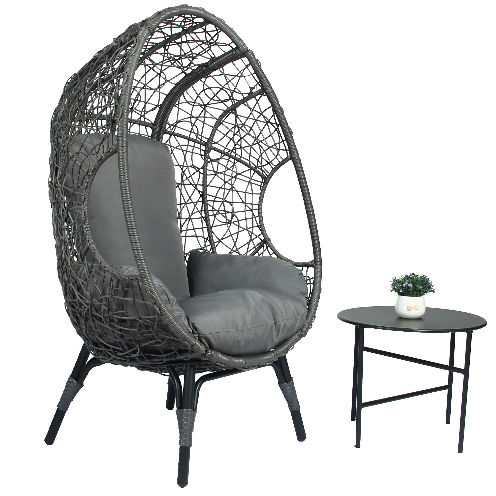 Patio HandWoven PE Wicker Rattan Egg Chair with Cushion and Side Table