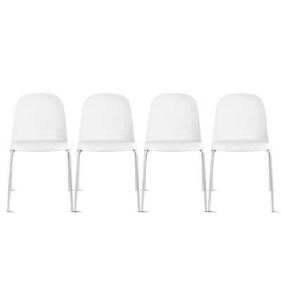 Set of 4 Modern Dining Side Chairs, Armless Molded Plastic Shell Seat with Metal Legs, Stackable Contemporary Chairs