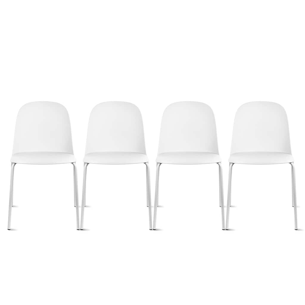 Set of 4 Modern Dining Side Chairs, Armless Molded Plastic Shell Seat with Metal Legs, Stackable Contemporary Chairs