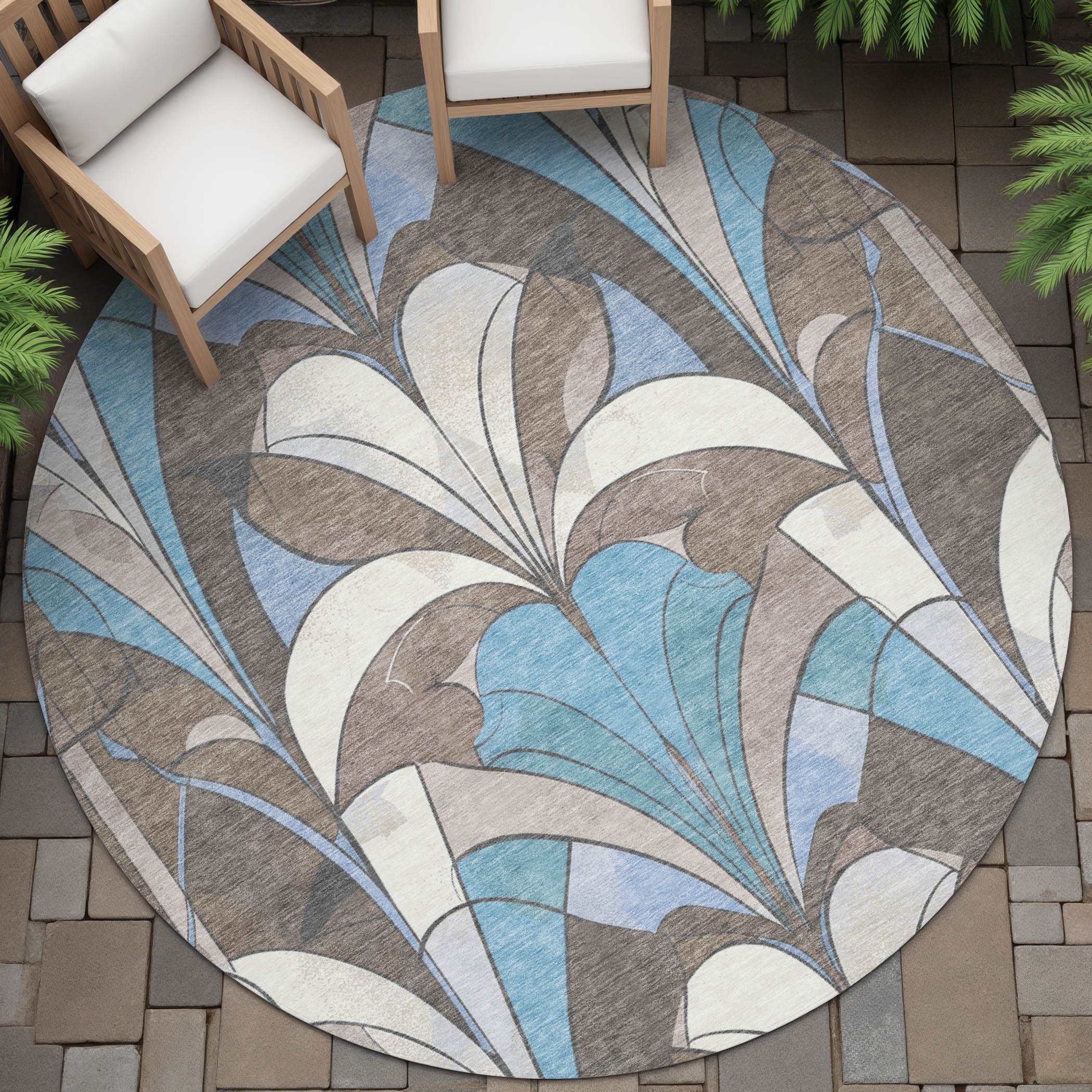 Machine Washable Indoor/Outdoor Modern Mosaic Chantille Rug