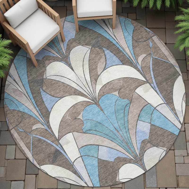 Machine Washable Indoor/Outdoor Modern Mosaic Chantille Rug - Brown - 8' x 8'