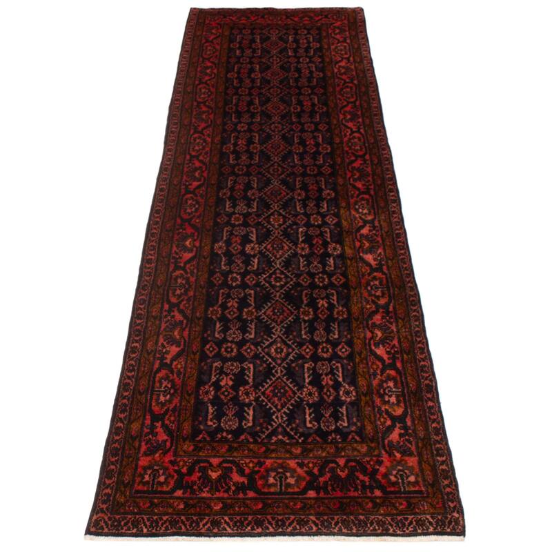 ECARPETGALLERY Hand-knotted Andelz Navy, Red Wool Rug - 3'5 x 12'11