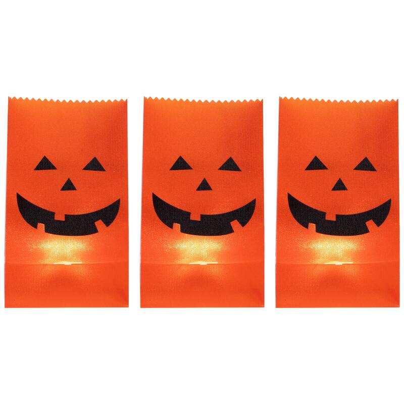 3 Jack-O-Lantern Halloween Luminary Pathway Markers - 5ft Black Wire
