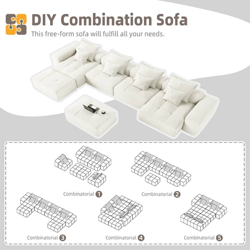 Modern Oversized Modular Sectional Sofa,with 8 Pillows,8 PCS DIY Combination Tufted Sofa