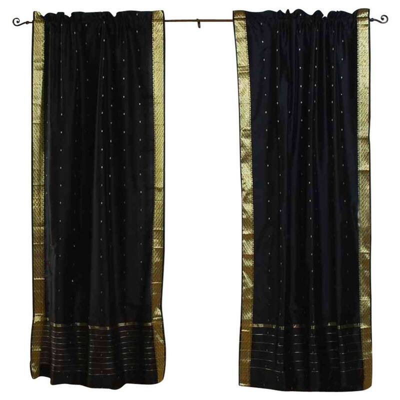 Black Rod Pocket Sheer Sari Curtain / Drape / Panel - Piece