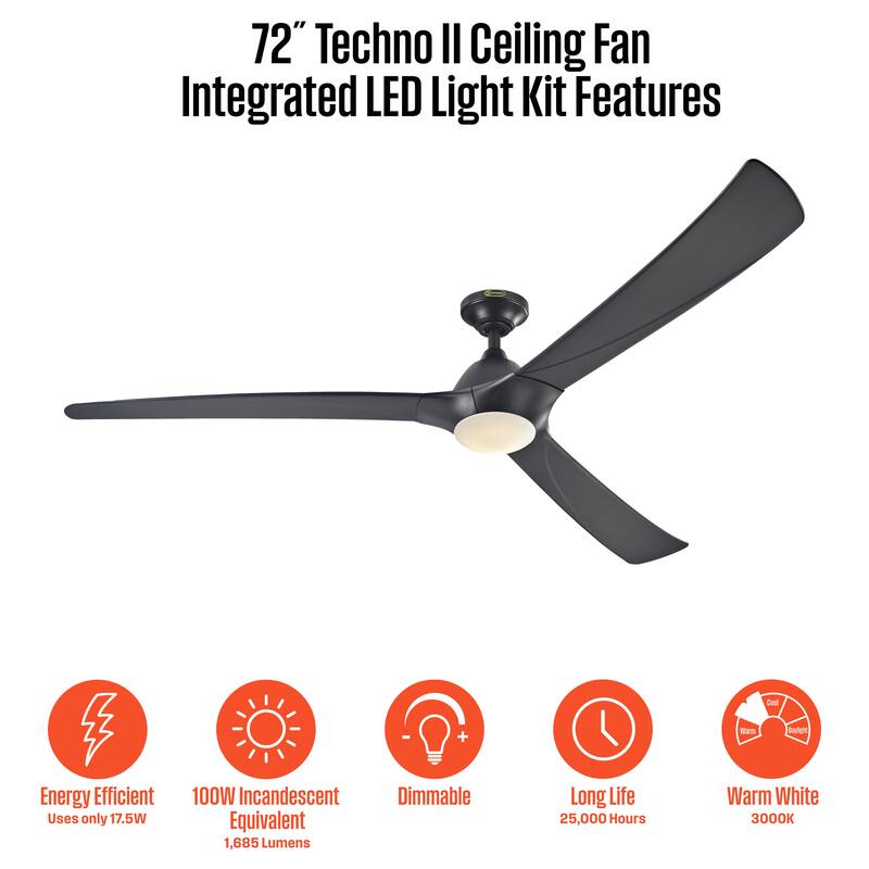Westinghouse Techno II 72-Inch Indoor DC Motor Ceiling Fan with Dimmable LED Light Kit
