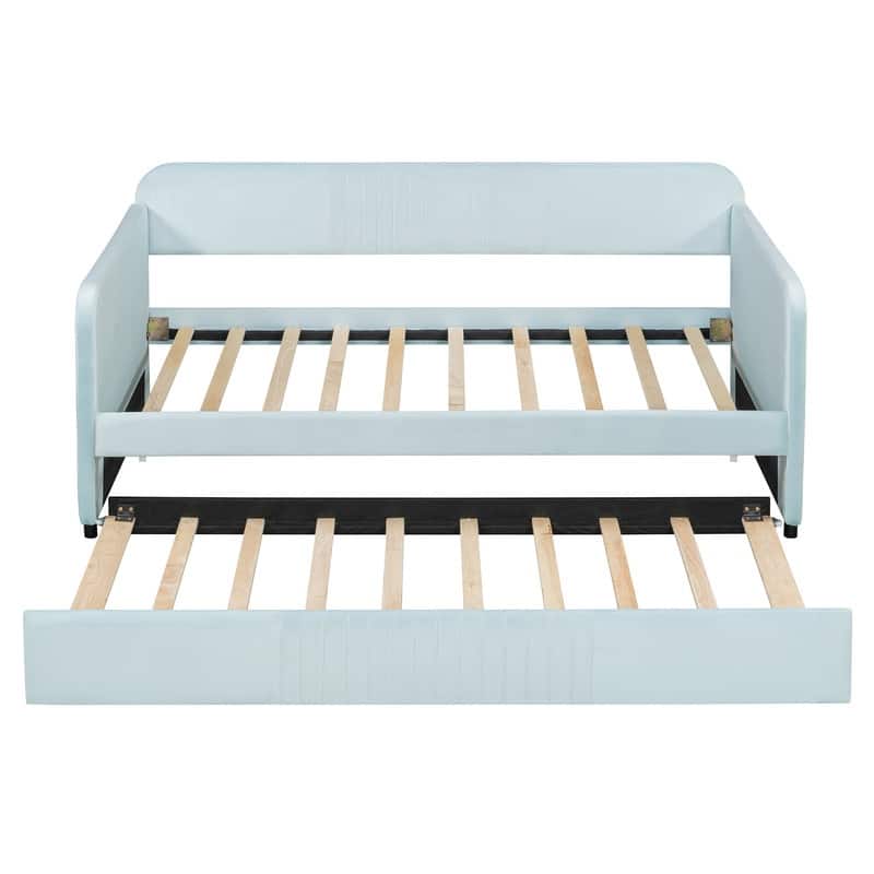 Twin Size Upholstered Daybed Sofa Bed With Trundle Bed and Wood Slat