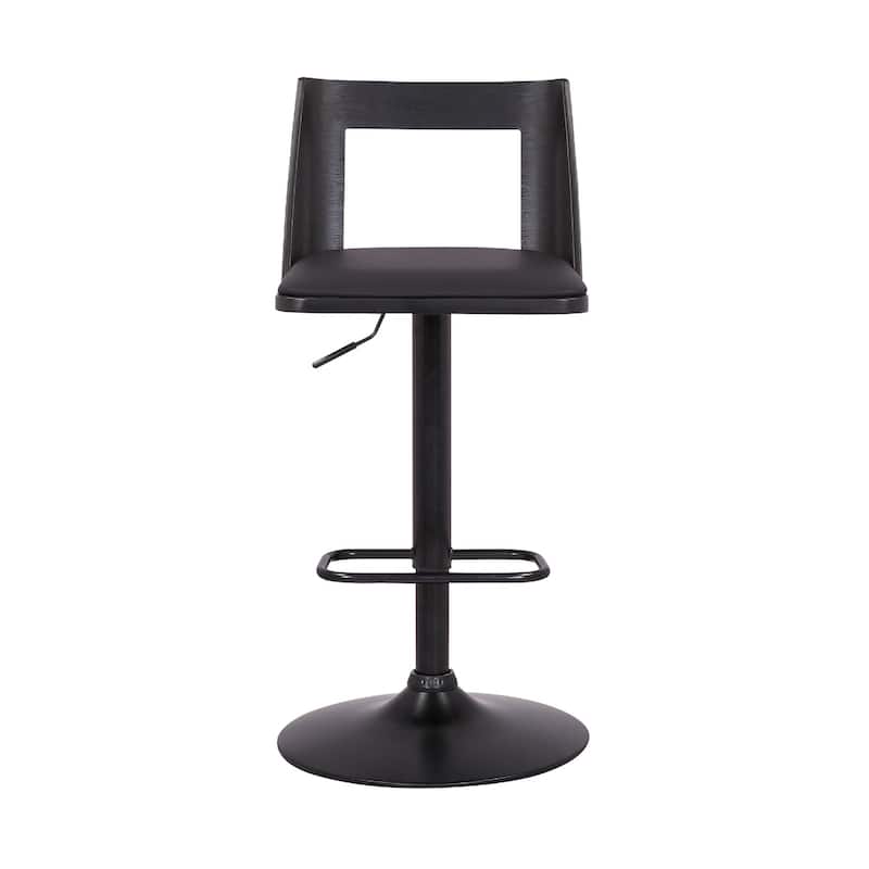 42” Tall Adjustable Swivel Bar Stool with Full Back and Black Faux Leather Seat Perfect for Bar or Kitchen Use